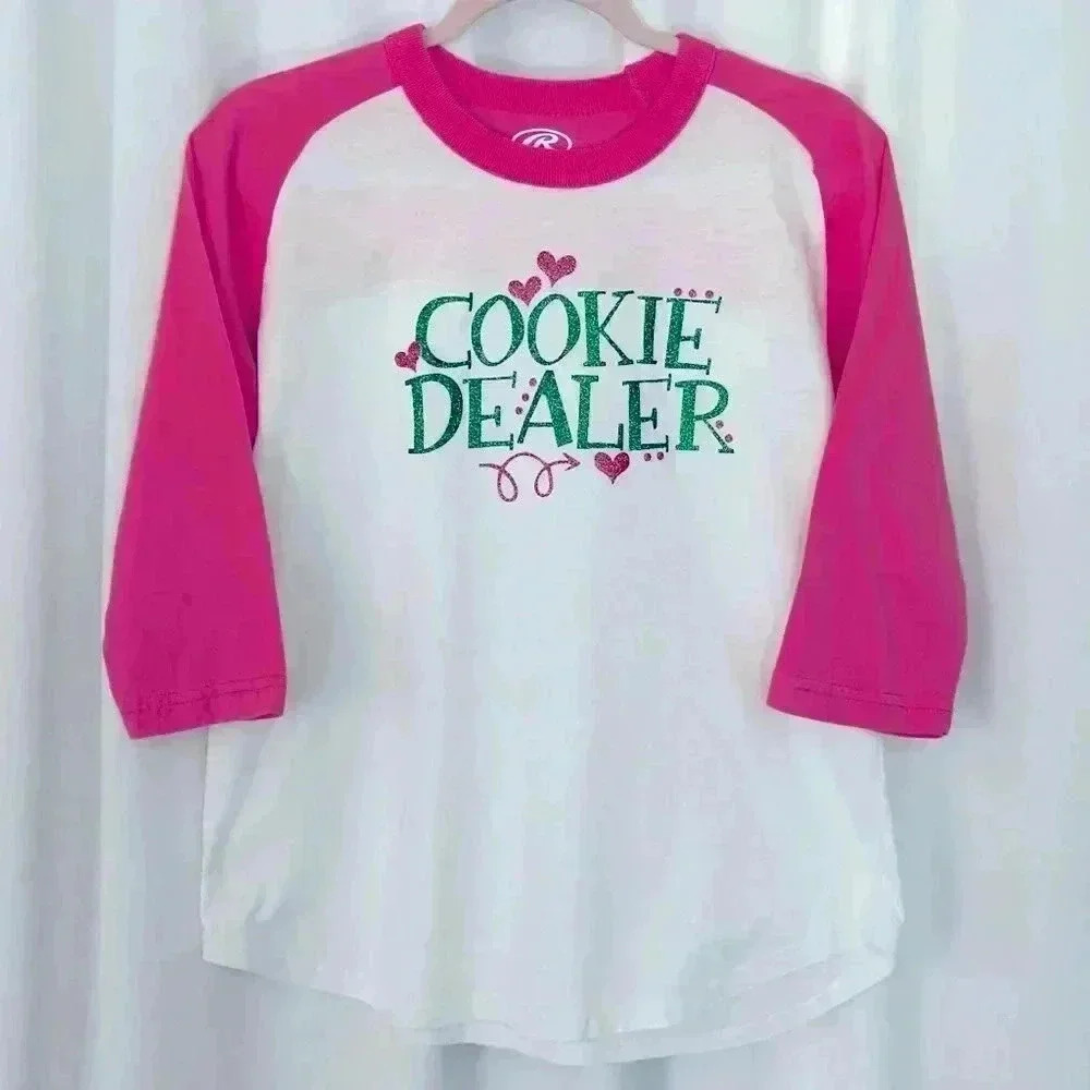 Rawlings "Cookie Dealer" Girls Glitter Graphic Pink and White Shirt (604)